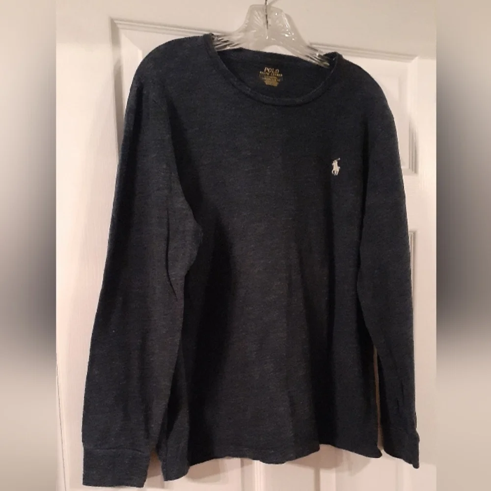 Polo Ralph Lauren men's L grey white pony logo long sleeve slim fit shirt